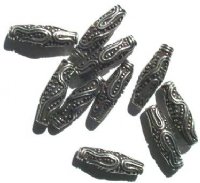 10 23x8mm Antique Silver Bali Style Bicones with Dot & Swirl